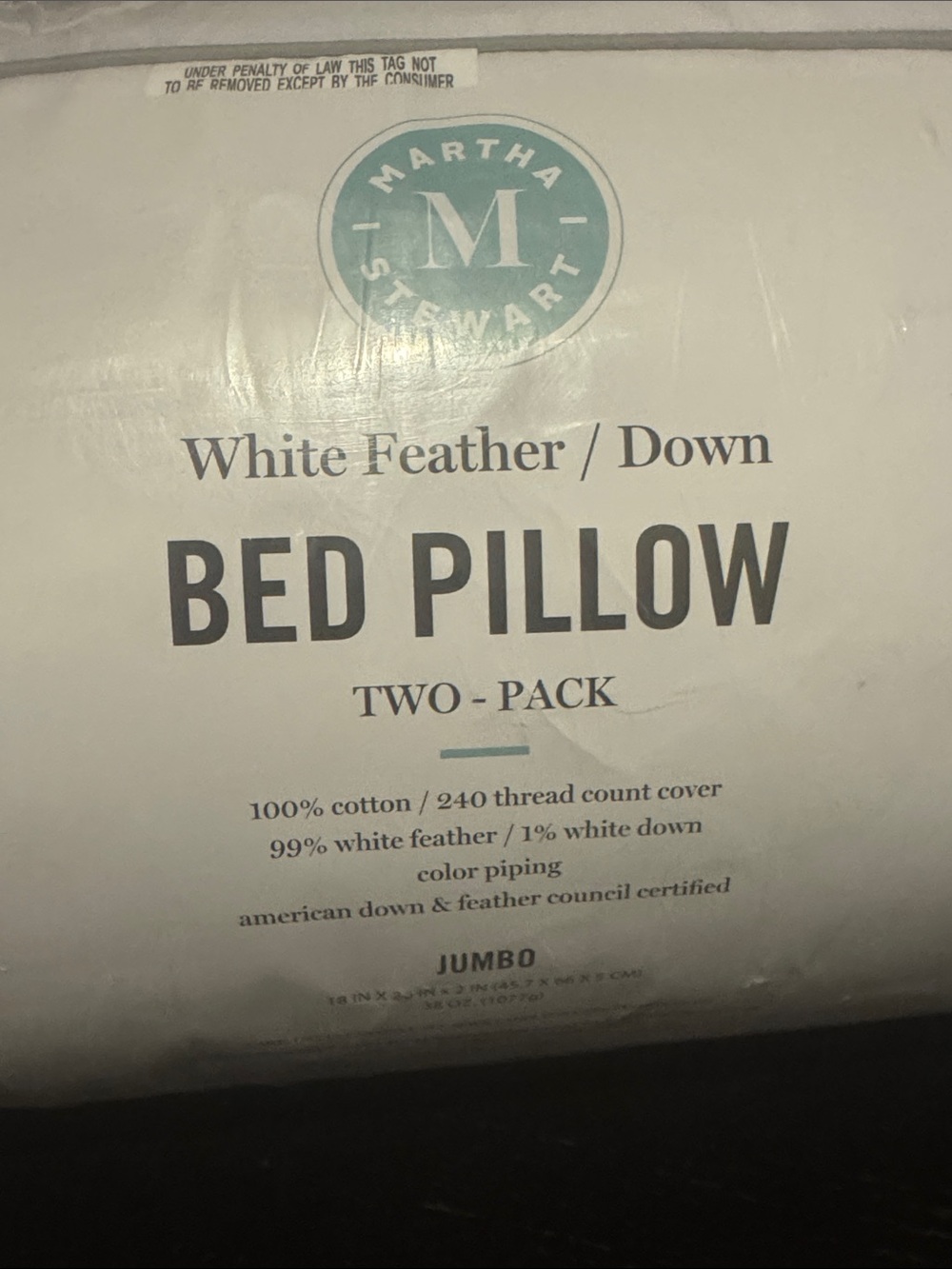 Martha Stewart Feather/Down 2-pack pillows